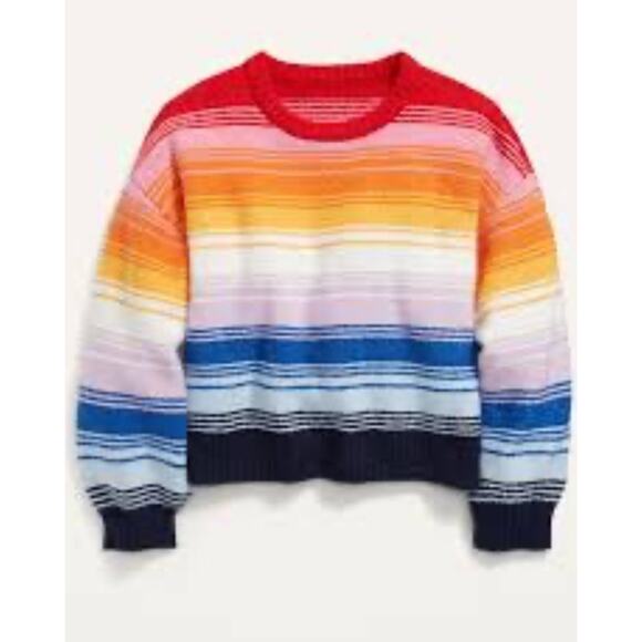 Old Navy Knit Sweater Striped Rainbow Wool Blend Girls Large 10-12 Top - Picture 1 of 6